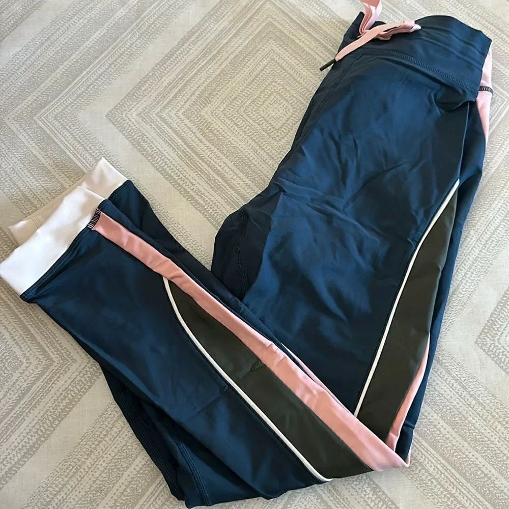 The Upside Women’s Blue, White & Pink Color Block Himalaya Midi Leggings